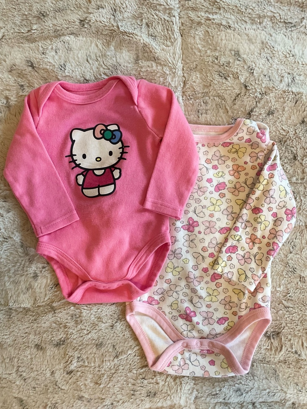 Hello Kitty Pink & Floral Long-Sleeve Baby One-Piece Set 2pk Bundle